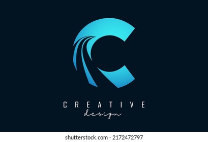 Creative letter C logo with leading lines and road concept design. Letter C with geometric design. Vector Illustration with letter and creative cuts and lines.