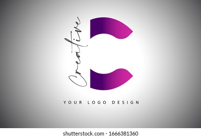 Creative Letter C Logo With Purple Gradient and Creative Letter Cut. Icon Vector Illustration.