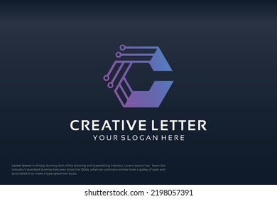 creative letter C modern digital technology logo