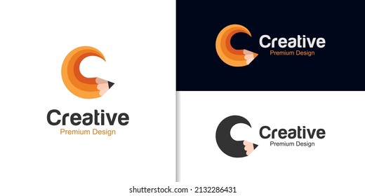 Creative letter C pencil logo design for illustration Creative art vector design. Smart writer vector icon symbol