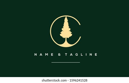 Creative letter C with a pine tree logo 