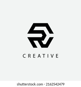 Creative letter CR RC typographic minimal hexagon shape logo design.