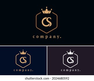 Creative letter CS, C and S graceful logo. Elegant emblem and beautiful calligraphy. The hexagonal vintage symbol for book design, brand name, business card, restaurant, boutique, hotel, cafe, badge.