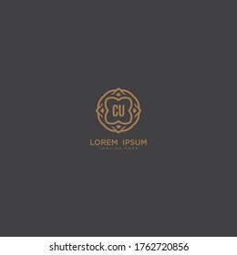 Diseño vectorial de icono de la CU de letras creativas. Logotipo de borde de joyería de lujo. Imprimir el símbolo de señal de marca de las iniciales del monograma.