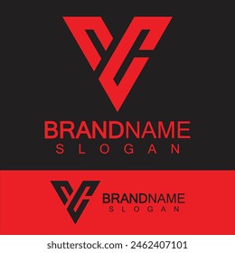 Forma de triángulo invertido con logotipo de monograma CV o VC con letra creativa.