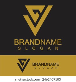 Forma de triángulo invertido con logotipo de monograma CV o VC con letra creativa.