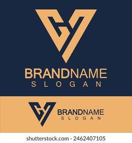 Creative letter CV or VC monogram logo inverted triangle shape.