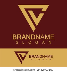 Forma de triángulo invertido con logotipo de monograma CV o VC con letra creativa.