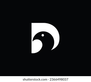 Creative Letter D Bird Negative Space Logo Symbol icon Vector Graphic Design, Simple Flat Black and White Color Logo Style