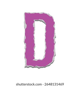Letra criativa D em estilo de papel rasgado colorido sobre fundo branco. Vetor EPS ideal para cartazes, notas de resgate, scrapbooking, projetos educacionais e projetos de tipografia digital. Papel rasgado por vetor.