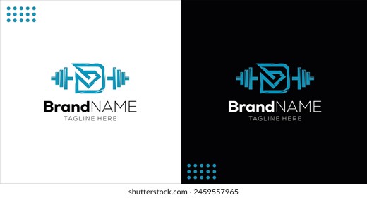 Creative Letter D Diamond Logo design with fitness barbell, design inspiration, vector