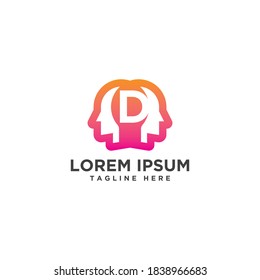 Creative Letter D mit Head Human Creative Vector Logo Design-Vorlage