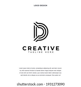 Icono de carta creativa D ilustración vectorial de diseño de logotipo. Letra alfabética D color de diseño del logotipo editable