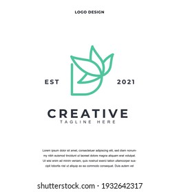 Letra creativa D con el logotipo de icono de hoja de diseño ilustración vectorial. Letra alfabética D con el logo de hoja de marihuana de cannabis color editable