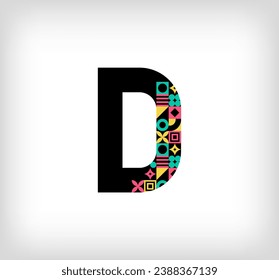 Creative letter D. Logo from capital letters with geometric shapes. Creative education colorful graphic. Vector