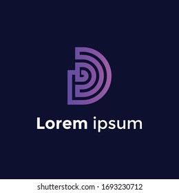 Plantilla vectorial de diseño con logotipo de carta creativa D. Escriba los símbolos de logotipo de caracteres. Colorida colección Alphabet.