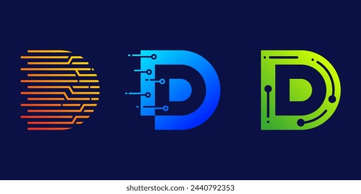 diseño de logotipo de la letra creativa D para negocios, digital, tecnología, medios, datos