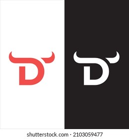 Logo de la Carta Creativa D. Plantilla de diseño de logotipo para vectores de letras de toro D de Cuerno