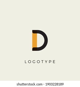 Creative letter D for logo and monogram. Minimal artistic style letter with yellow spot for education, festive and party or technology graphic. Vector typographic design