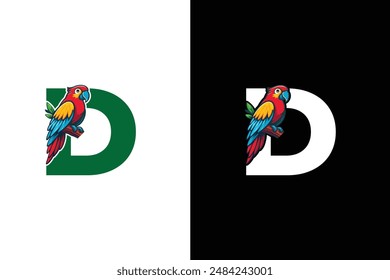 Creative Letter D parrot Logo Design. Awesome Trendy Letter D Bird logo Design Template.