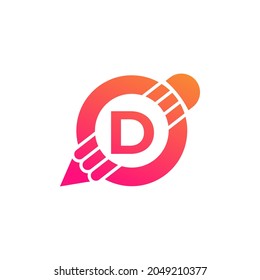Creative Letter D Pencil with Circle for Education or Art Logo Inspiration