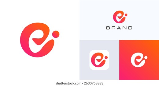 Creative Letter E abstract flowing shape logo icon design, Modern symbol circle initial alphabet sign with vibrant gradient green color for brand identity and business company