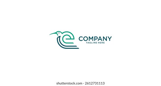 Creative letter E and bird logo design with modern concept premium vector