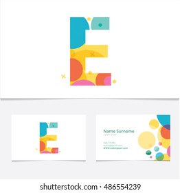 Creative Letter "E" design vector template on The Business Card Template. Abstract Colorful Alphabet .Friendly funny ABC Typeface. Type Characters