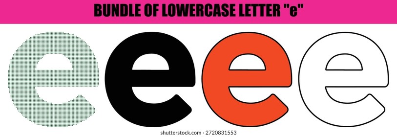Creative Letter 'e' Dotted Art: Abstract dotted art lowercase 'e' illustration, minimalist line art silhouette for creative startups, eco-friendly apps, and innovative typographic branding.