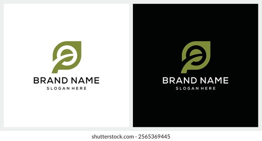 creative letter E green leaf logo design template