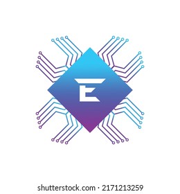 Creative Letter E logo design with point or dot symbol