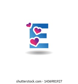 Creative Letter E Logo Icon Design with Hearts or Loves Symbol