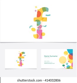 Creative Letter F design vector template on The  Business Card Template. Abstract Colorful Alphabet .Friendly funny ABC Typeface. Type Characters 