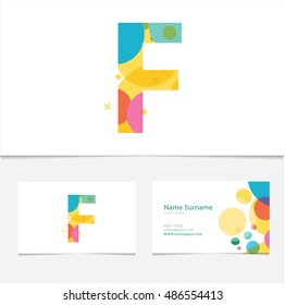 Creative Letter "F" design vector template on The Business Card Template. Abstract Colorful Alphabet .Friendly funny ABC Typeface. Type Characters