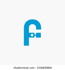 Creative letter f digital circuit style font. Blue letter made of electric current wires and connectors. Modern design concept.