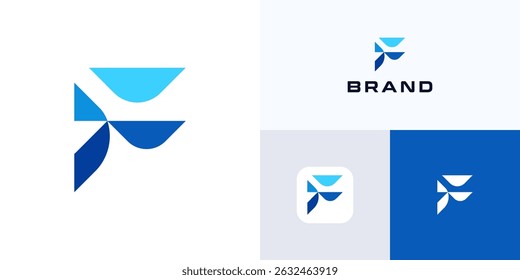 Creative letter F geometric style, logo icon design illustration element template editable, Modern symbol sign initial alphabet with blue color abstract concept for brand identity and business company