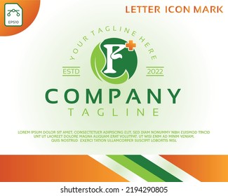 Creative letter F and health care green leaf logo design template