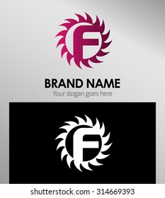 Creative letter F icon. Sun logo concept
