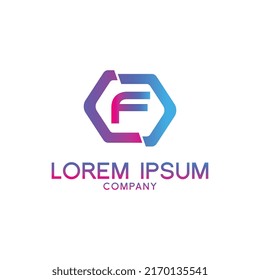 Diseño del logotipo de la letra creativa F con símbolo de punto o punto