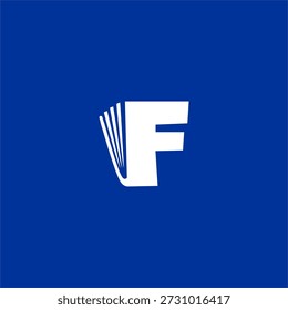 Kreatives F-Logo, integriert mit einem offenen Buchsymbol. Sauberes professionelles Vektordesign für Bildungsanwendungen, digitale Bibliotheken und Online-Lernplattformen.