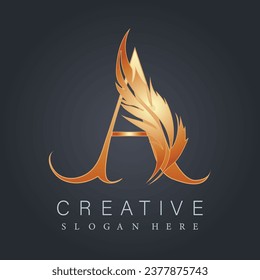 Creative letter a with feather logo design vector concept
