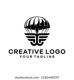 Creative letter ff combinations parachute logo vector illustration isolated on white background