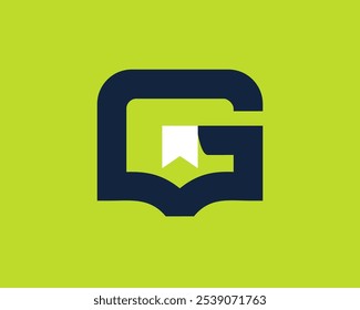 Abstraktes G-förmiges Logo mit Lesezeichen-Design-Element. Modernes abstraktes Logo mit einem stilisierten "G" mit Buch- und Lesezeichendesign. Dieses Symbol steht für Bildung, Wissen