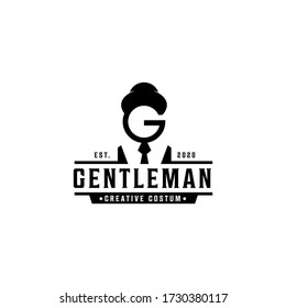 creative letter G for Gentleman logo Fashion custom Vintage with Hat Bow Tie Suit