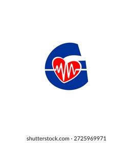 Logotipo da letra G criativa com linha de pulso de batimento cardíaco integrado. Vetor profissional para clínica médica, aplicativo de saúde, farmácia e centro de bem-estar.