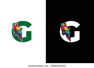 Creative Letter G parrot Logo Design. Awesome Trendy Letter G Bird logo Design Template.