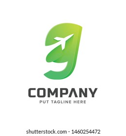 Letra creativa g con logotipo de avión