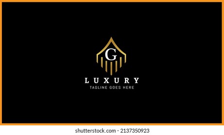 Creative Letter Gg Luxury Line Art Real Estate Building Construction Logo Design.Alphabetic Letter G Sign Symbol.Golden And White Color Isolated Real Estate Monogram Icon.