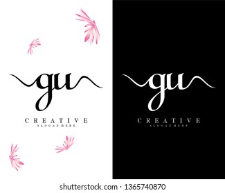 creative letter gu, ug initial handwriting logo design vector