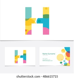Creative Letter "H" design vector template on The Business Card Template. Abstract Colorful Alphabet .Friendly funny ABC Typeface. Type Characters